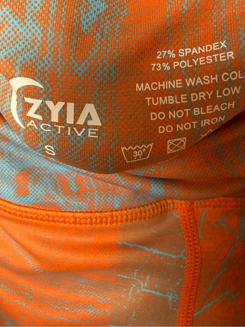 ZYIA Small Orange Leggings with Blue Abstract Print - Picture 5 of 7